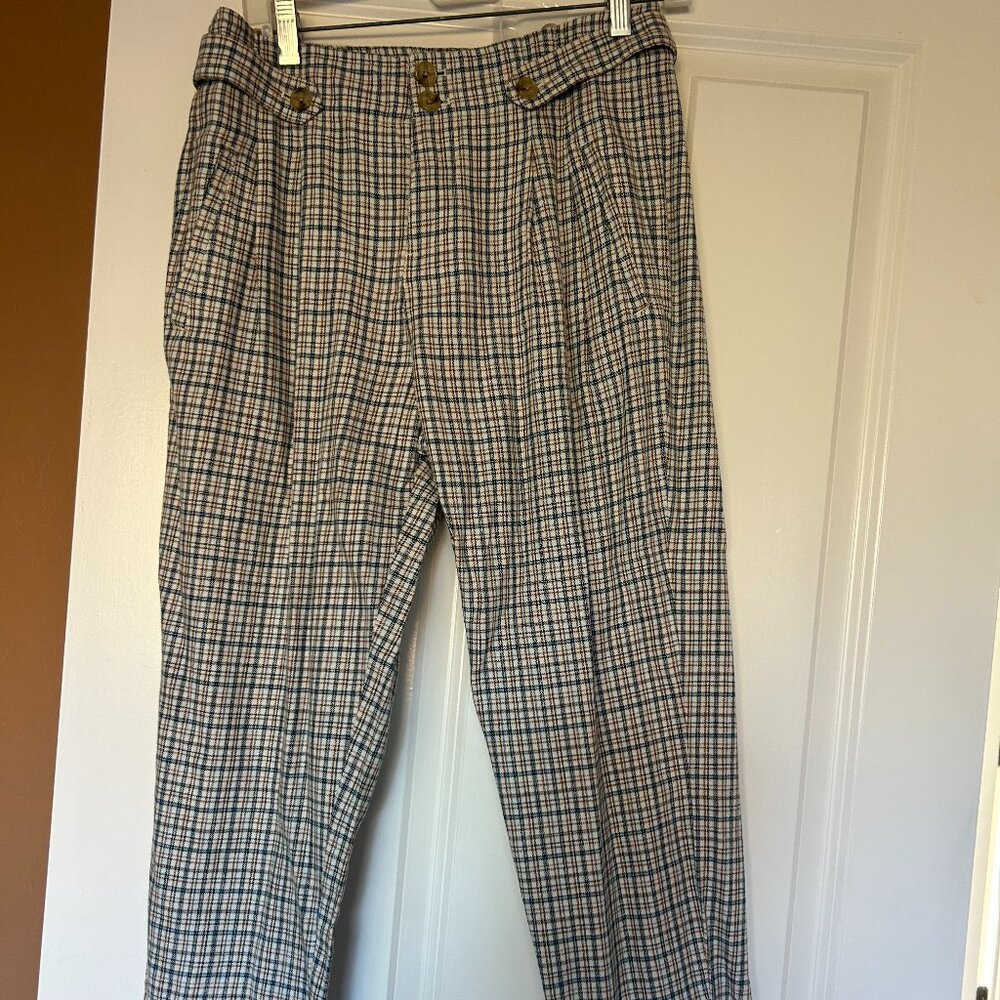 Sundance Life of Dreams Pants – Size 4P,  Blue & Beige Gingham | Cotton/Linen